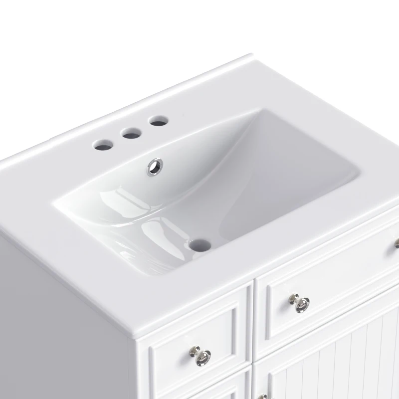 24" Bathroom Vanity Cabinet with 2 Drawers and 1 Door, Ceramic Sink, Cabinet with Solid Wood Construction, 24" L x 18.5" W x 34.5" H, White