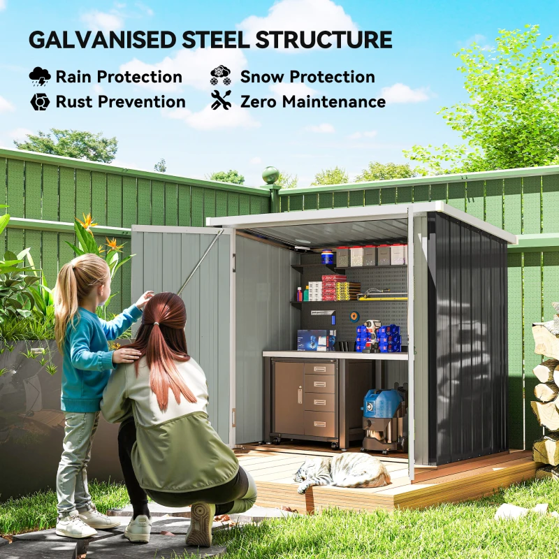 Outsunny 5x3 Metal Garden Storage Shed with Double Door, Durable Metal Shed for Garden, Patio, Lawn, Black