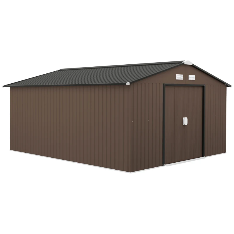 11' x 13' Garden Storage Shed - Metal Tool Storage House, Foundation Kits Included, Brown