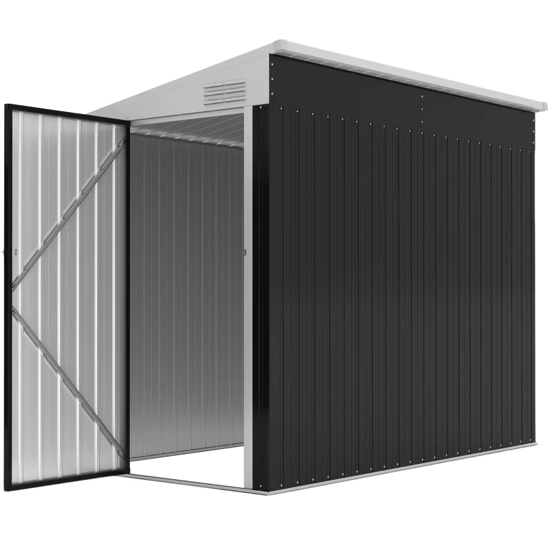 Outsunny 4' x 8' Outdoor Storage Shed Lean to Shed Outdoor Metal Tool Shed with Lockable Door and Air Vents, Dark Grey