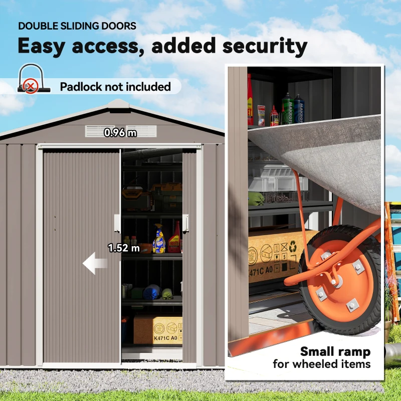 Outsunny 7' x 4' x 6' Metal Storage Shed Outdoor Patio Metal Tool Storage House w/ Foundation Kit and Double Doors Light Brown