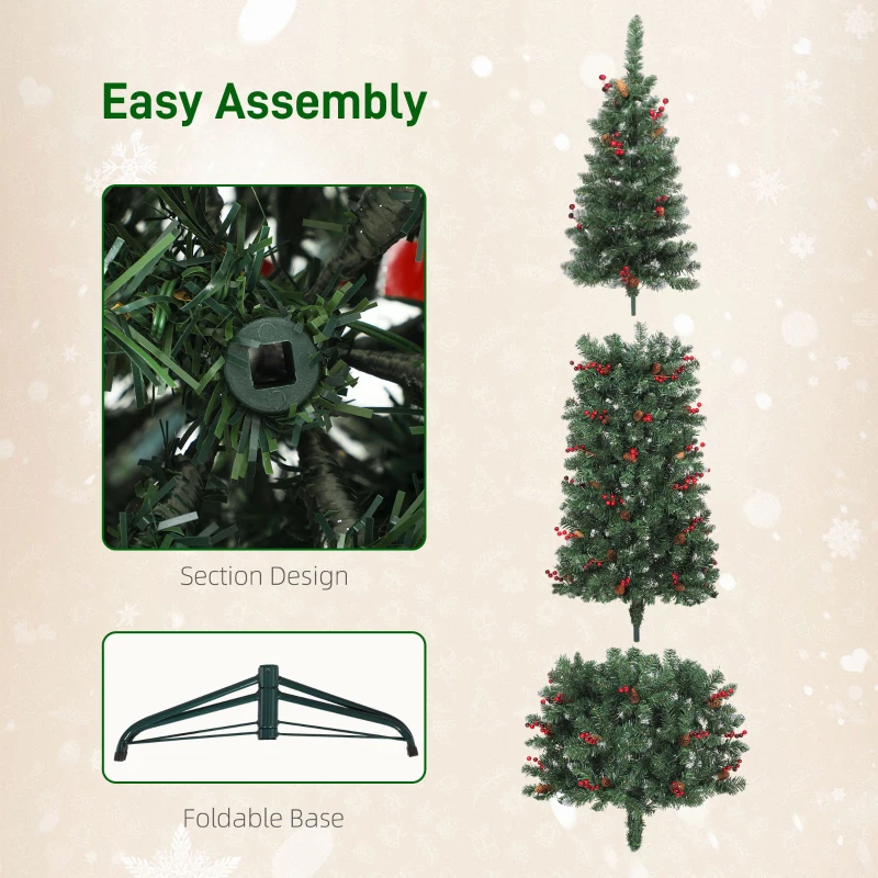 HOMCOM 6 ft Pencil Prelit Christmas Tree with LED Light, Silver Glitter, Dense Pointed Branches, 8 Modes, Slim Xmas Tree