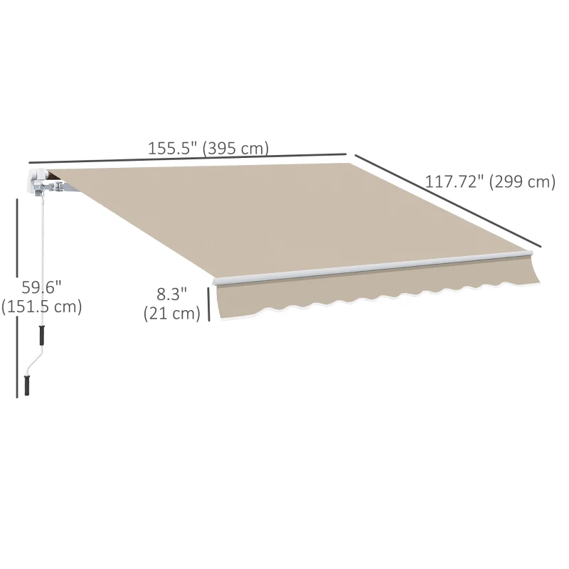 Outsunny 12' x 10' Retractable Awning Patio UV Resistant Fabric and Aluminum Frame for Deck, Balcony, Yard, Cream White