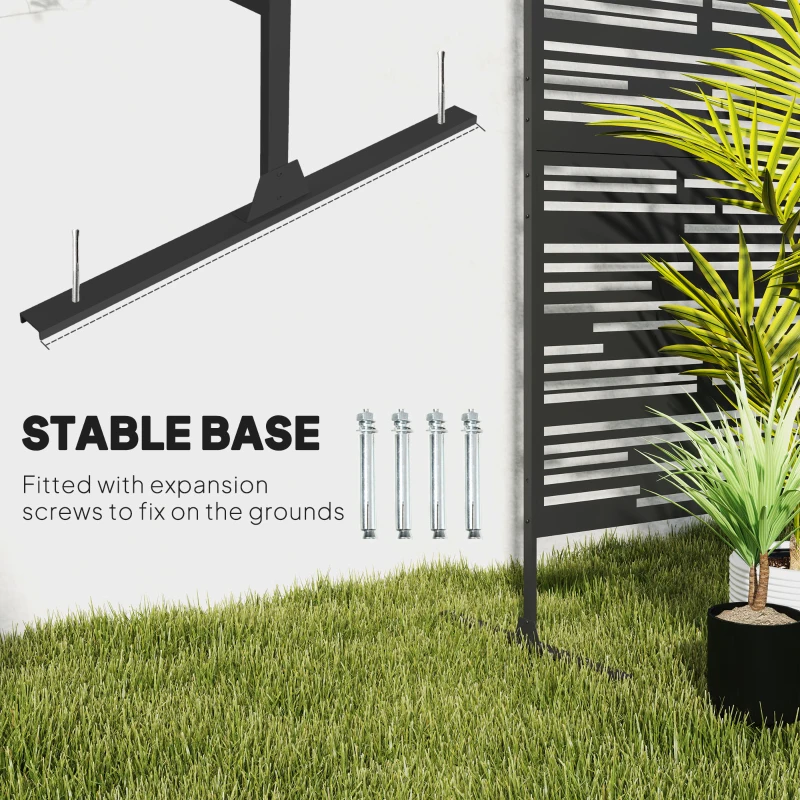 Outsunny 78" H x 48" W Metal Outdoor Privacy Screen, Freestanding Decorative Privacy Fence Screen for Balcony, Black