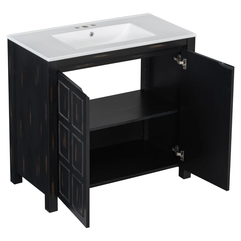 36" Bathroom Vanity with Ceramic Sink, Solid Wood Construction, Storage Cabinet with Soft Close Doors, 36" L x 18.5" W x 34" H, Espresso