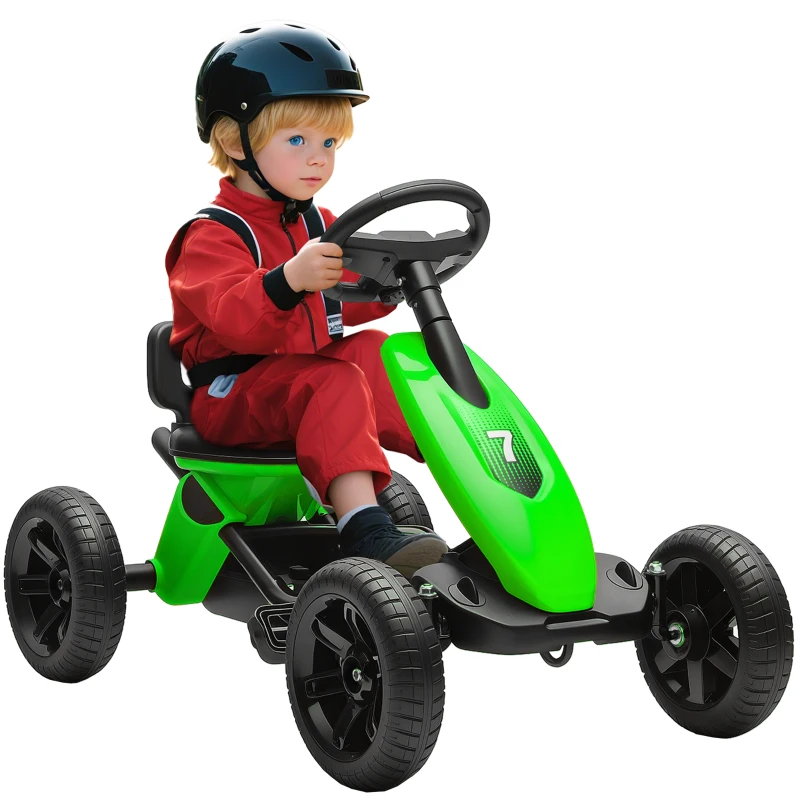 Qaba Pedal Go Kart for Kids 2-5 Years Old with Silent EVA Wheels, Metal Frame, Green