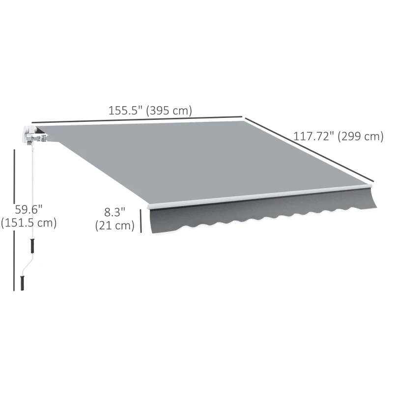 Outsunny 12' x 10' Retractable Awning Patio UV Resistant Fabric and Aluminum Frame for Deck, Balcony, Yard, Grey