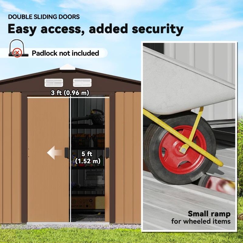 Outsunny 9.1'x6.4'x6.3' Garden Storage Shed w/ Floor Foundation Metal Tool Storage House w/ Double Doors Dark Grey Yellow