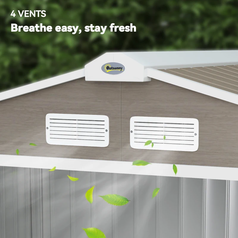 Outsunny 7' x 4' x 6' Garden Storage Shed Outdoor Patio Metal Tool Storage House w/ Foundation Kit and Double Doors Light Brown