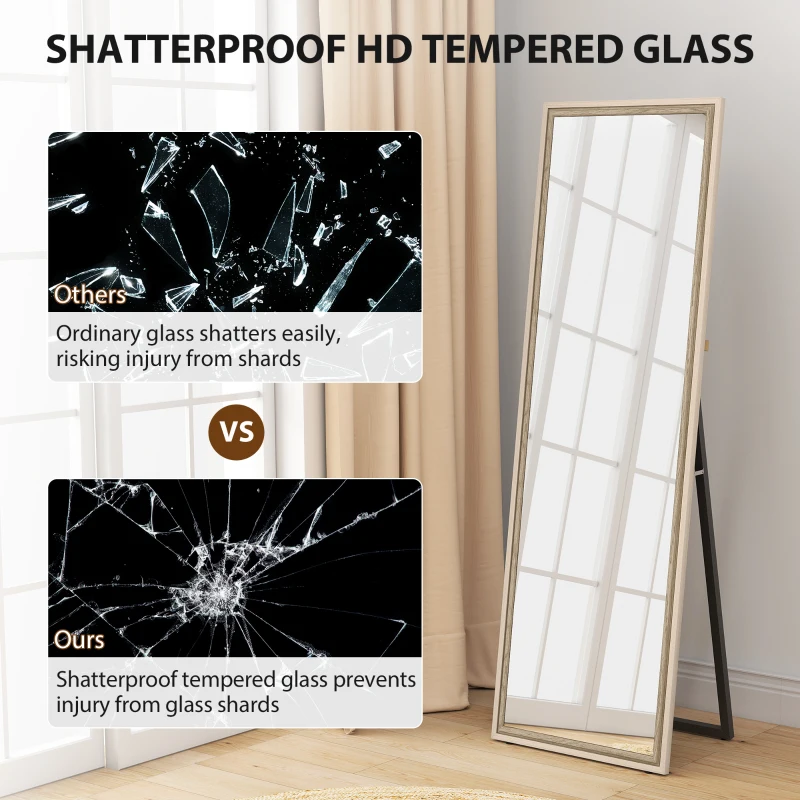 HOMCOM Full Length Mirror, 64" x 21" Rectangle Full Body Mirror with Dual-Tone Frame for Bedroom, White Wood Grain