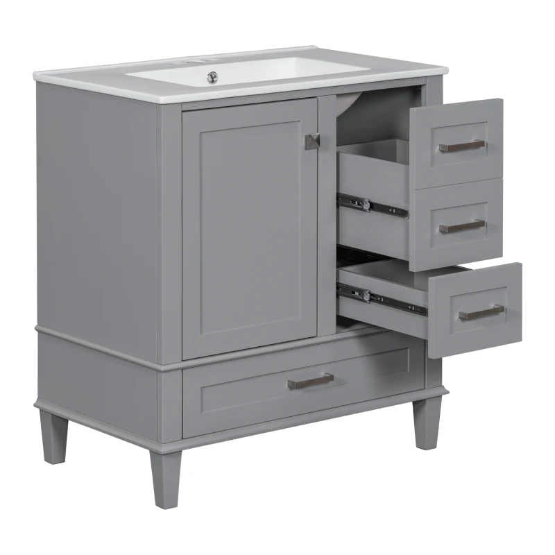 Modern Bathroom Vanity with Sink Combo, Solid Wood Frame, Ample Storage Cabinet with Soft-Close Door, 30" L x 18" W x 34" H, Grey
