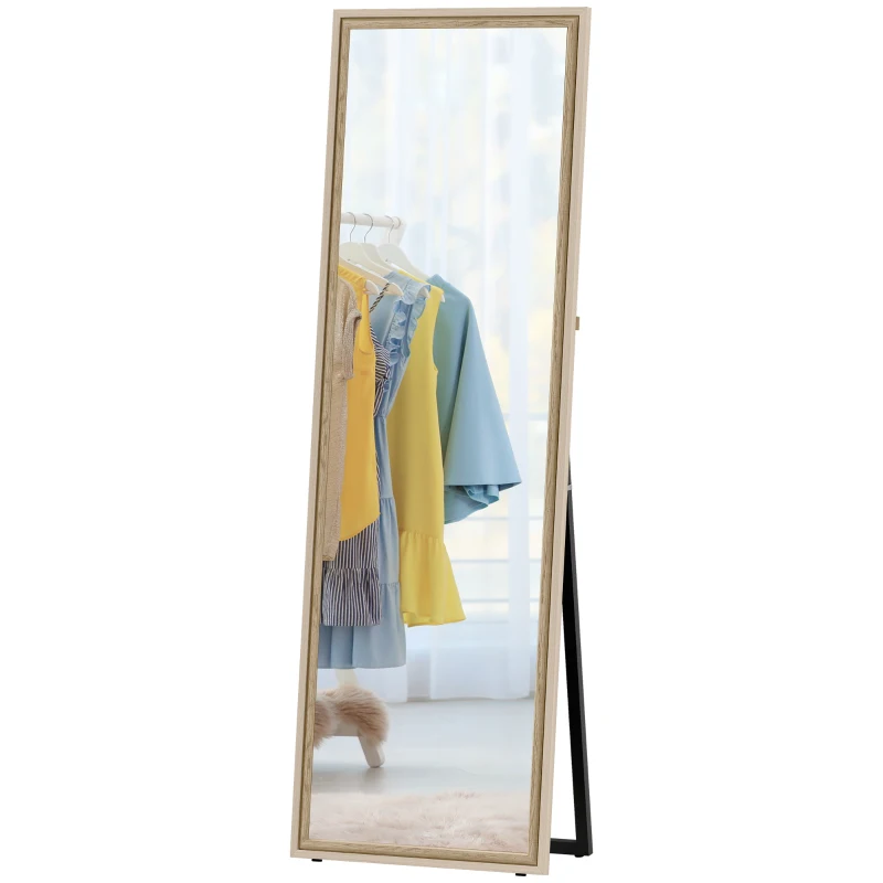 HOMCOM Full Length Mirror, 64" x 21" Rectangle Full Body Mirror with Dual-Tone Frame for Bedroom, White Wood Grain