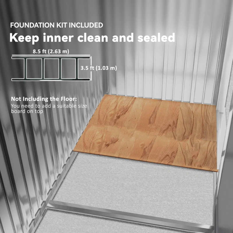 Outsunny 9.1'x6.4'x6.3' Garden Storage Shed w/ Foundation Kit Metal Tool Storage House w/ Double Doors Dark Grey