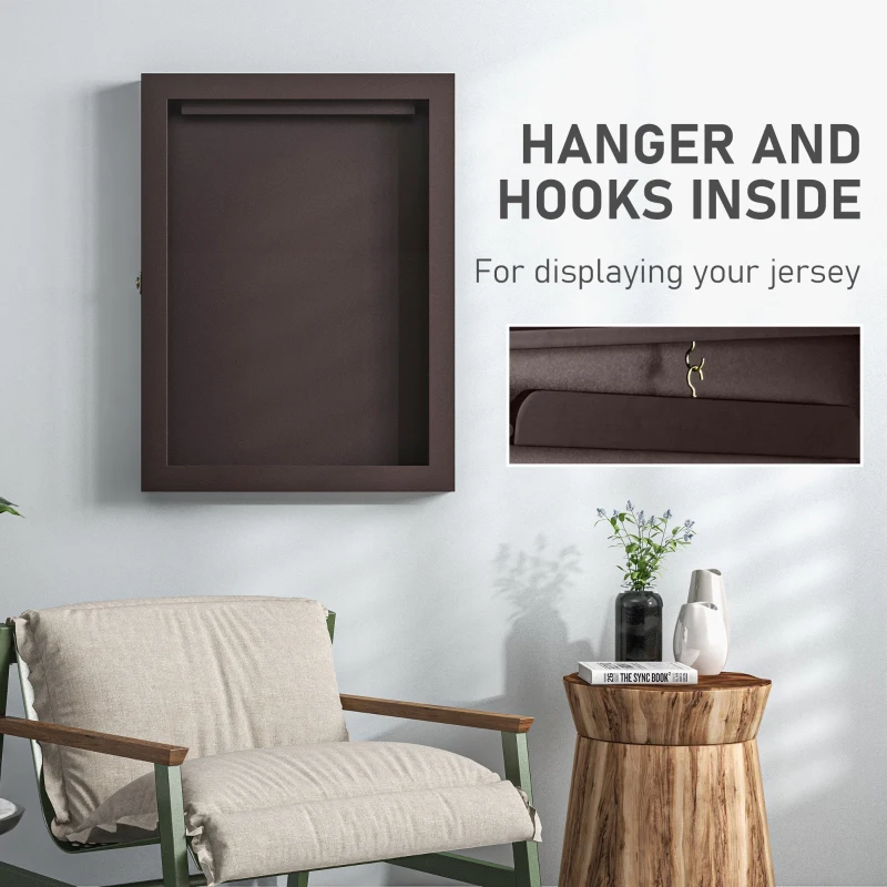 HOMCOM 28" x 35" Hockey Jersey Frame, Jersey Shadow Box for Basketball Football Baseball, Brown