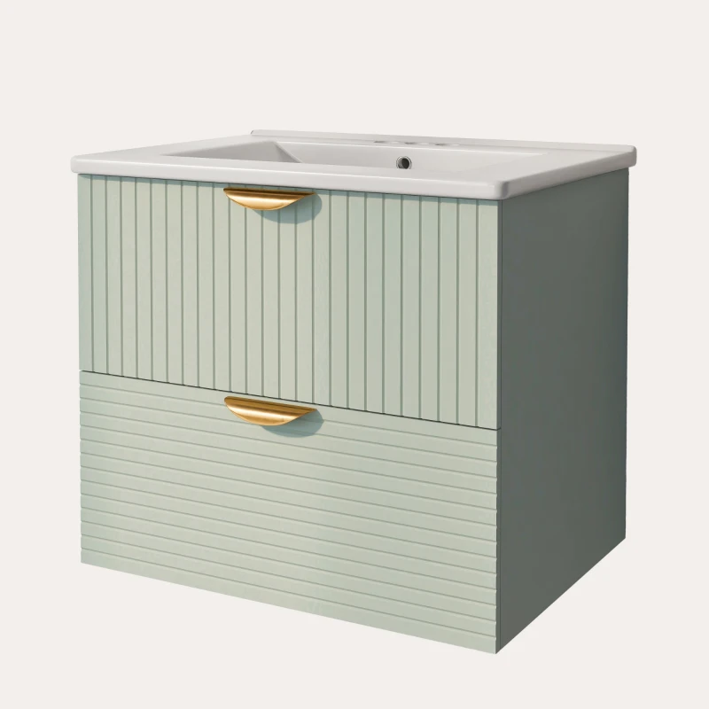 Modern Wall-Mounted Bathroom Vanity with 2 Drawers, Space-Saving Design for Small Bathrooms, 24" L x 18" W x 23" H, Green