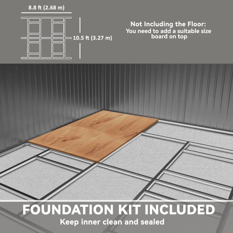 Outsunny 11.2ft x 12.5ft Practical Backyard Garden Storage Tool Shed 4 Ventilation Slots Double Sliding Door, Grey