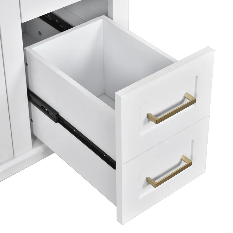 Modern Bathroom Vanity with Ceramic Sink, Soft Close Doors, Space-Saving Design and 4 Drawers for Storage, 36" L x 18.5" W x 35" H, White