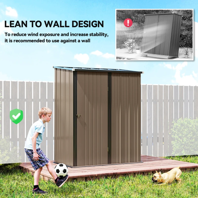 Outsunny 5' x 3' Outdoor Storage Shed, Steel Garden Shed with Single Lockable Door, Tool Storage Shed for Backyard, Brown