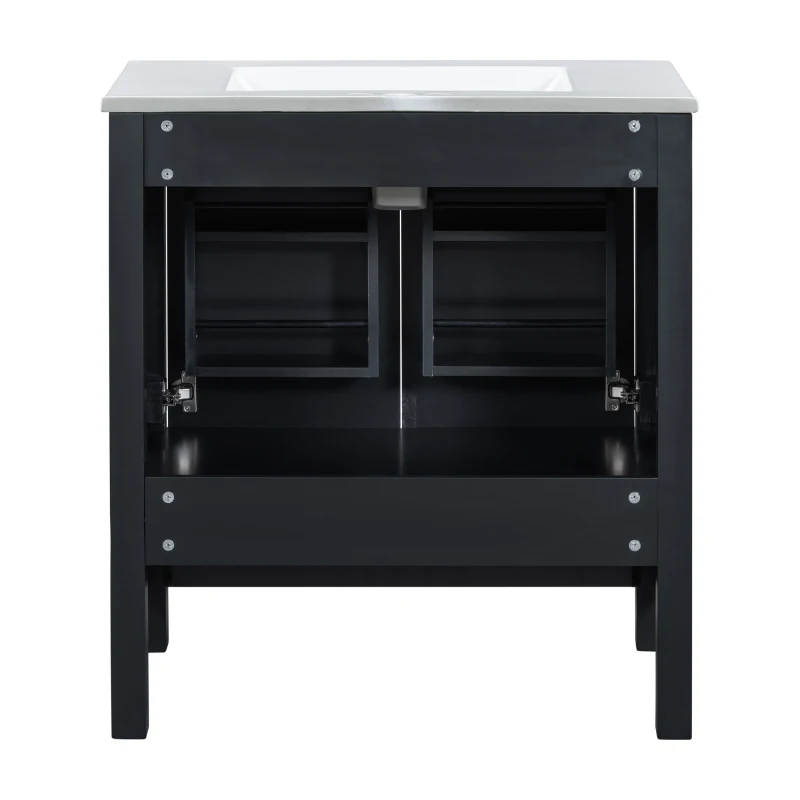 30" Bathroom Vanity with Single Undermount Sink, Cabinet with Soft-Close Doors and Versatile Storage, 30" L x 18.5" W x 34" H, Black+White