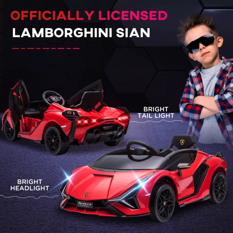 Aosom 12V Lamborghini SIAN Licensed Electric Car for kids with Remote Control, Horn, Music, & Headlights, Red