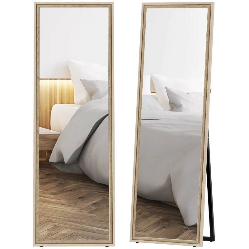HOMCOM Full Length Mirror, 64" x 21" Rectangle Full Body Mirror with Dual-Tone Frame for Bedroom, White Wood Grain