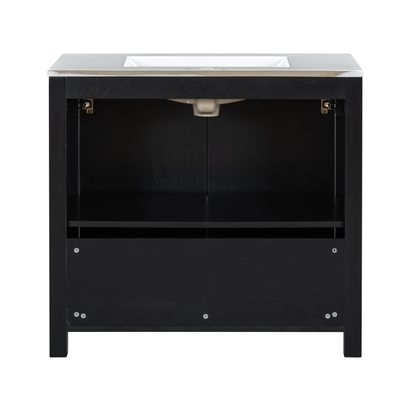 36" Bathroom Vanity with Ceramic Sink, Solid Wood Construction, Storage Cabinet with Soft Close Doors, 36" L x 18.5" W x 34" H, Espresso