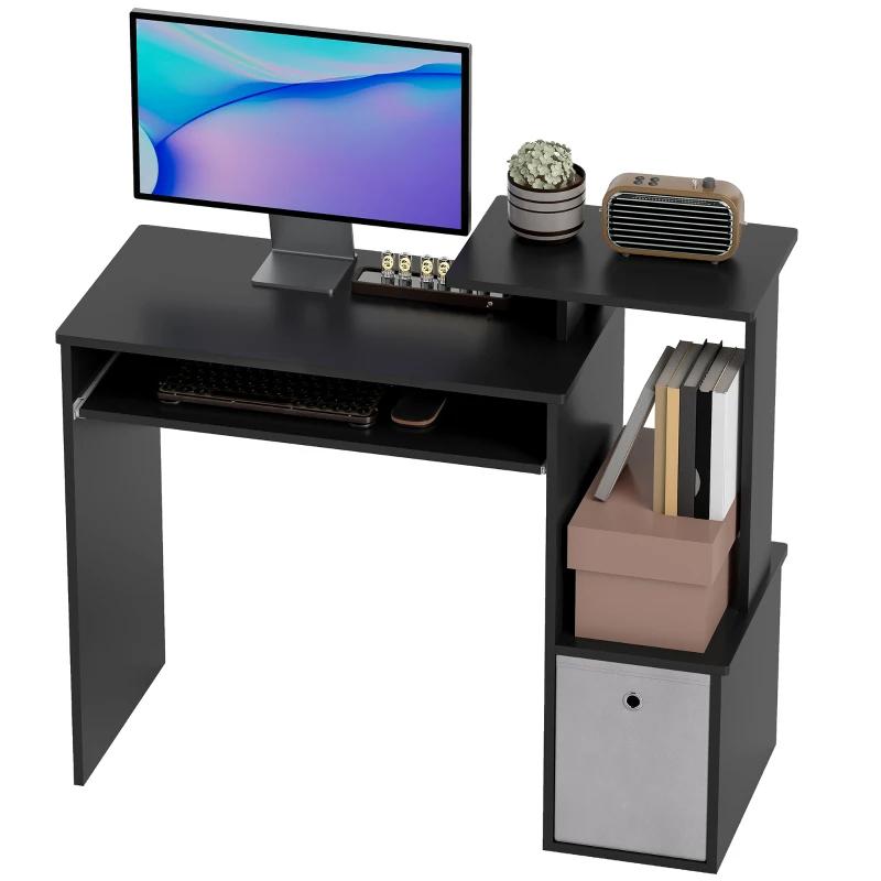 HOMCOM Computer Desk with Sliding Keyboard Tray Storage Drawer Shelf Home Office Workstation Black