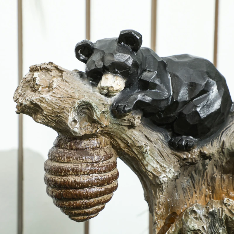 Outsunny 22.4" Outdoor Fountain, 3-Tier Resin Resin Bears and Honey Beehive Outdoor Waterfall Fountain with LED Lights, Pump