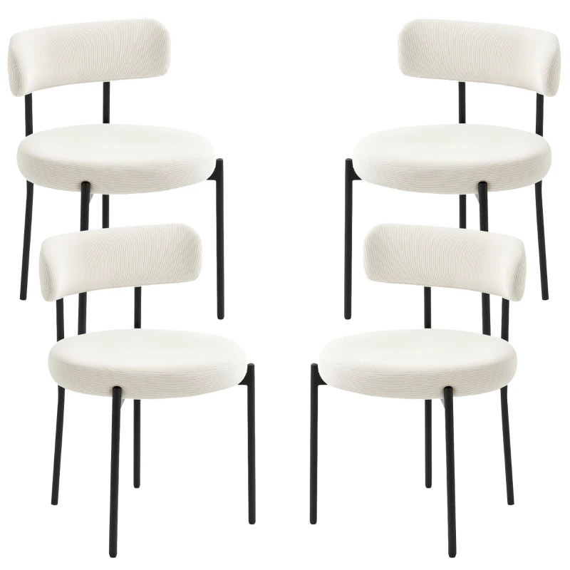 HOMCOM 4 Pieces Kitchen Chairs, Modern Dining Chairs w/ Corduroy Upholstery and Steel Legs for Living Room, Beige