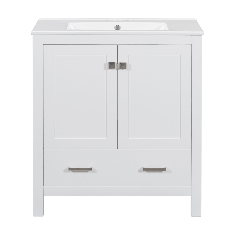 30" Bathroom Vanity with Single Sink, Solid Wood Frame, Multifunctional Storage Cabinet with Soft-Close Doors, 30" L x 18.5" W x 34" H, White
