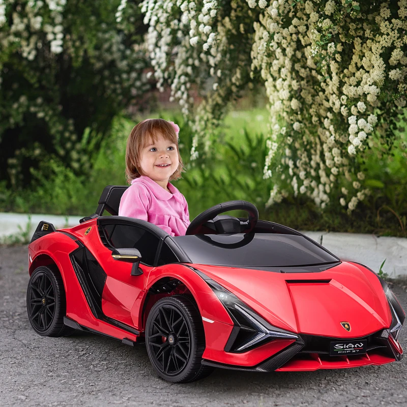 Aosom 12V Lamborghini SIAN Licensed Electric Car for kids with Remote Control, Horn, Music, & Headlights, Red