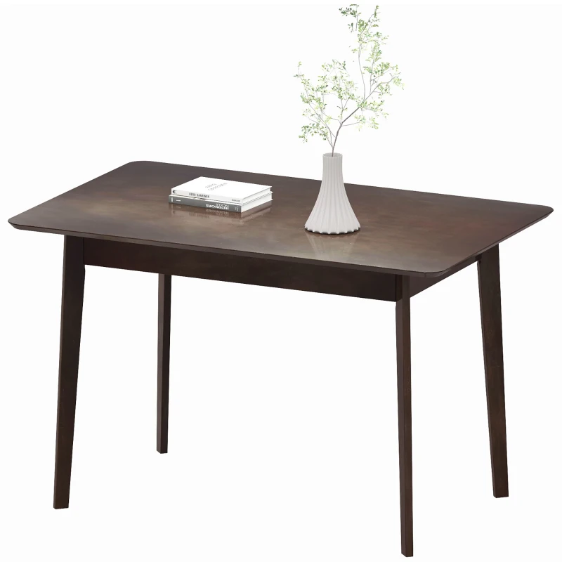 HOMCOM 47.2" Rectangle Dining Table for 4, Mid-Century Modern Kitchen Table with Rubber Wood Frame for Dining Room, Mahogany