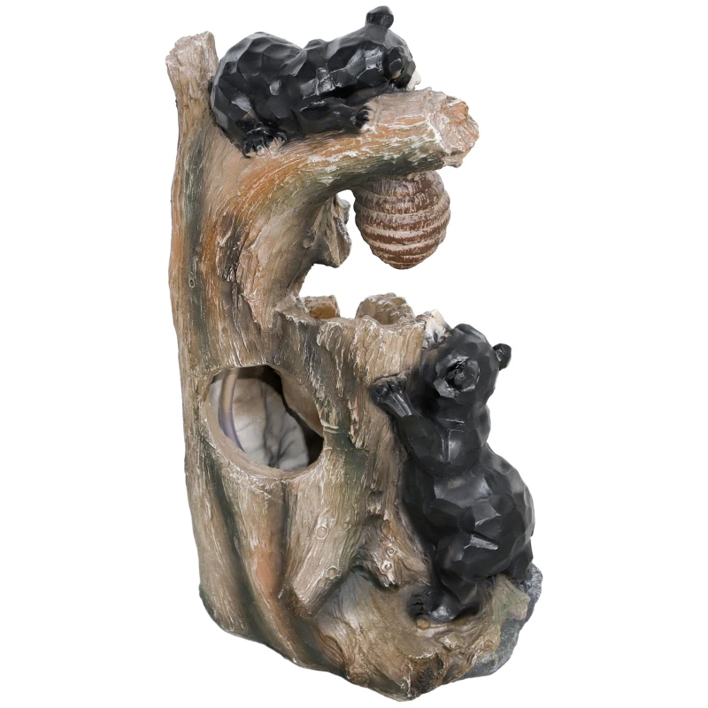 Outsunny 22.4" Outdoor Fountain, 3-Tier Resin Resin Bears and Honey Beehive Outdoor Waterfall Fountain with LED Lights, Pump