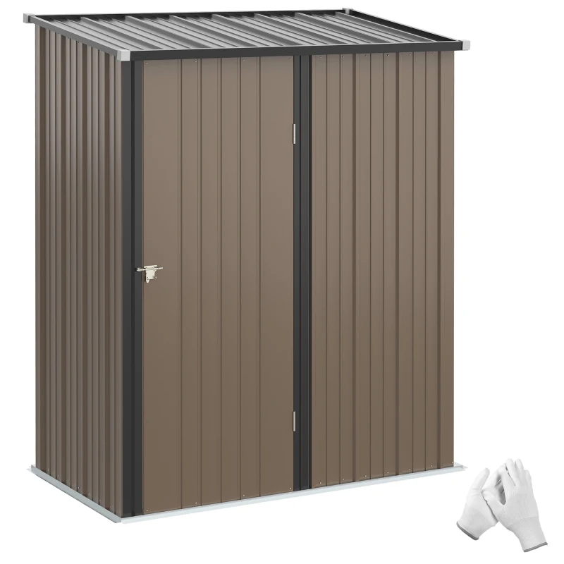 Outsunny 5' x 3' Outdoor Storage Shed, Steel Garden Shed with Single Lockable Door, Tool Storage Shed for Backyard, Brown