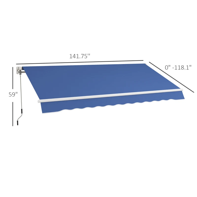 Outsunny 12' x 10' Manual Retractable Awning Outdoor Sunshade Shelter with Adjustable & Versatile Design