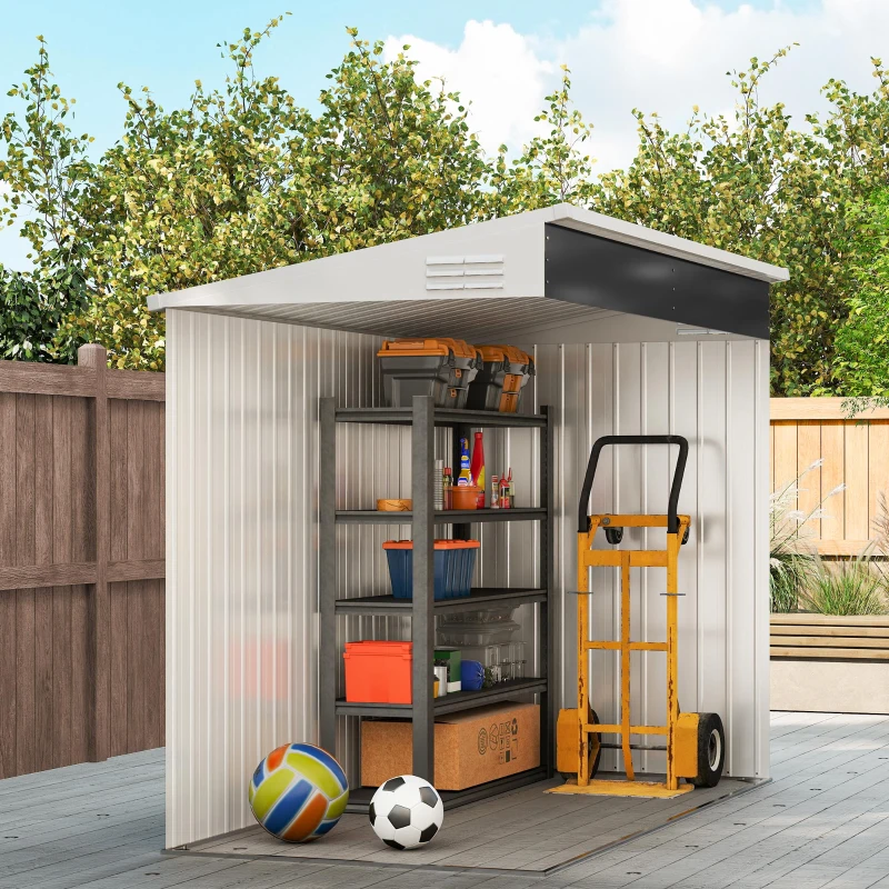 Outsunny 4' x 8' Outdoor Storage Shed Lean to Shed Outdoor Metal Tool Shed with Lockable Door and Air Vents, Dark Grey