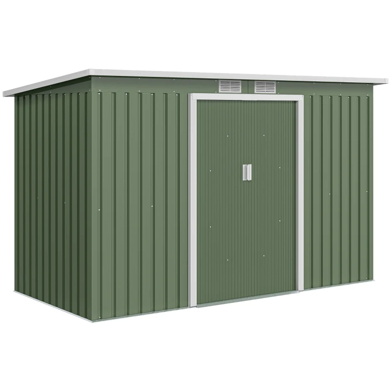 Outsunny 9' x 4' Garden Metal Storage Shed Outdoor Equipment Tool Box with Foundation Kit, Ventilation & Doors, Light Green