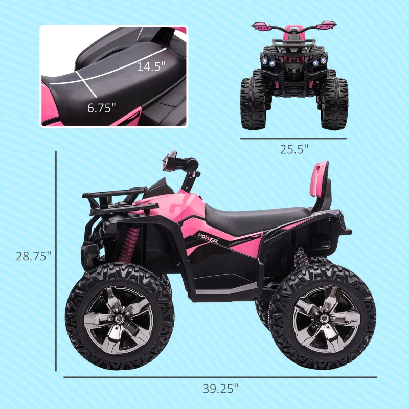 Aosom 12V 4 Wheeler Kids ATV with Music, Headlights for 37-60 Months Boys and Girls, Pink