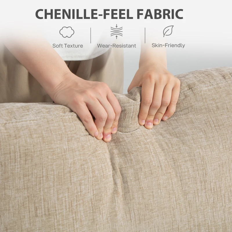 HOMCOM 3 Seater Sofa with USB Ports & Cup Holders, Chenille-Feel Upholstered Couch for Living Room, Light Brown