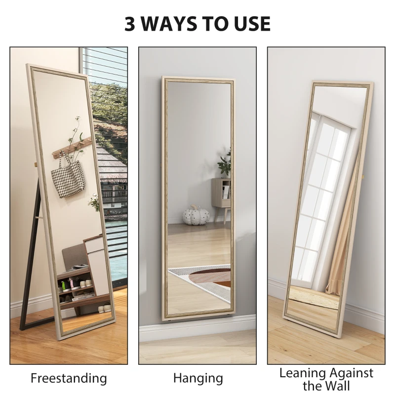 HOMCOM Full Length Mirror, 64" x 21" Rectangle Full Body Mirror with Dual-Tone Frame for Bedroom, White Wood Grain