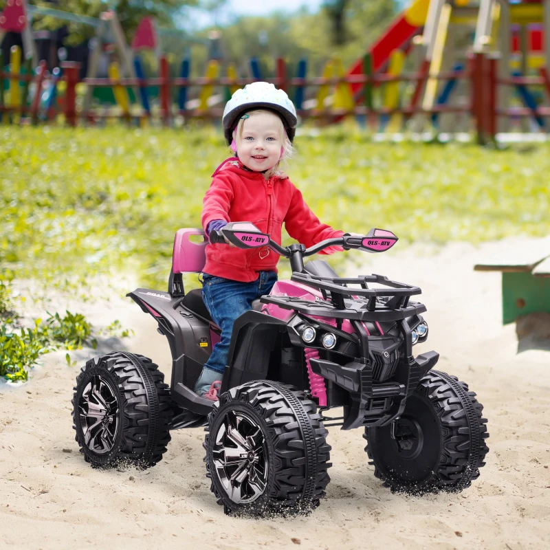 Aosom 12V 4 Wheeler Kids ATV with Music, Headlights for 37-60 Months Boys and Girls, Pink