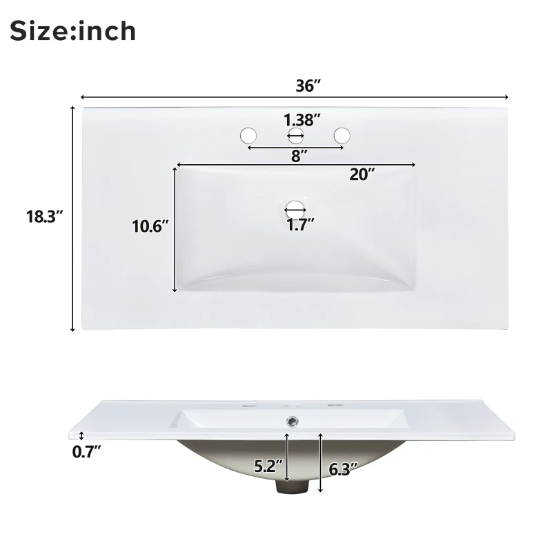36" Bathroom Vanity with Ceramic Sink, Soft-Close Doors and Drawers, Storage Cabinet with Adjustable Shelf, 36" L x 18" W x 34" H, Green