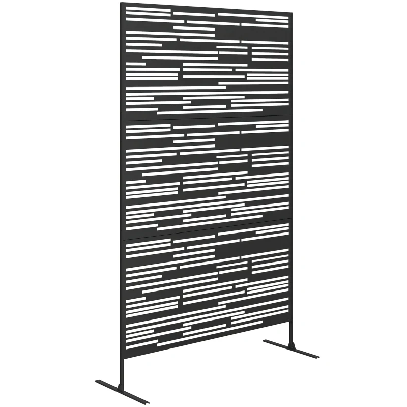 Outsunny 78" H x 48" W Metal Outdoor Privacy Screen, Freestanding Decorative Privacy Fence Screen for Balcony, Black