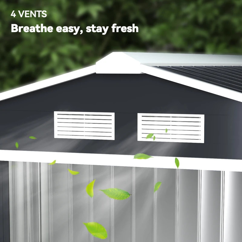 Outsunny 7' x 4' x 6' Garden Storage Shed Outdoor Patio Metal Tool Storage House w/ Foundation Kit and Double Doors Dark Grey