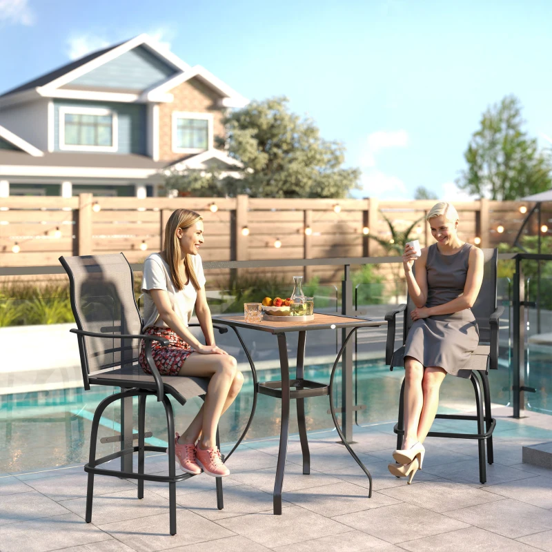 Outsunny Outdoor Bar Stools Set of 2, Swivel Bar Height Chairs with High Back, Curved Armrests and Steel Frame, Light Grey