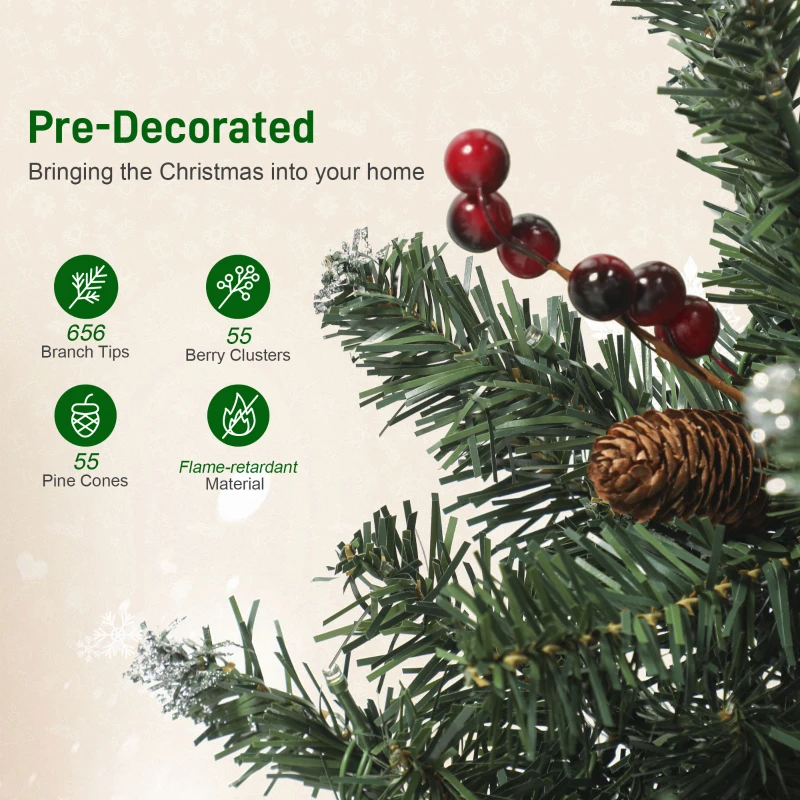 HOMCOM 7 ft Pencil Prelit Christmas Tree with LED Light, Silver Glitter, Dense Pointed Branches, 8 Modes, Slim Xmas Tree