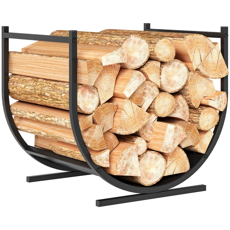 Outsunny Firewood Rack Outdoor, 17 Inch Heavy Duty Log Holder for Indoor Fireplace Storage, Outdoor Curved Fire Wood Organizer