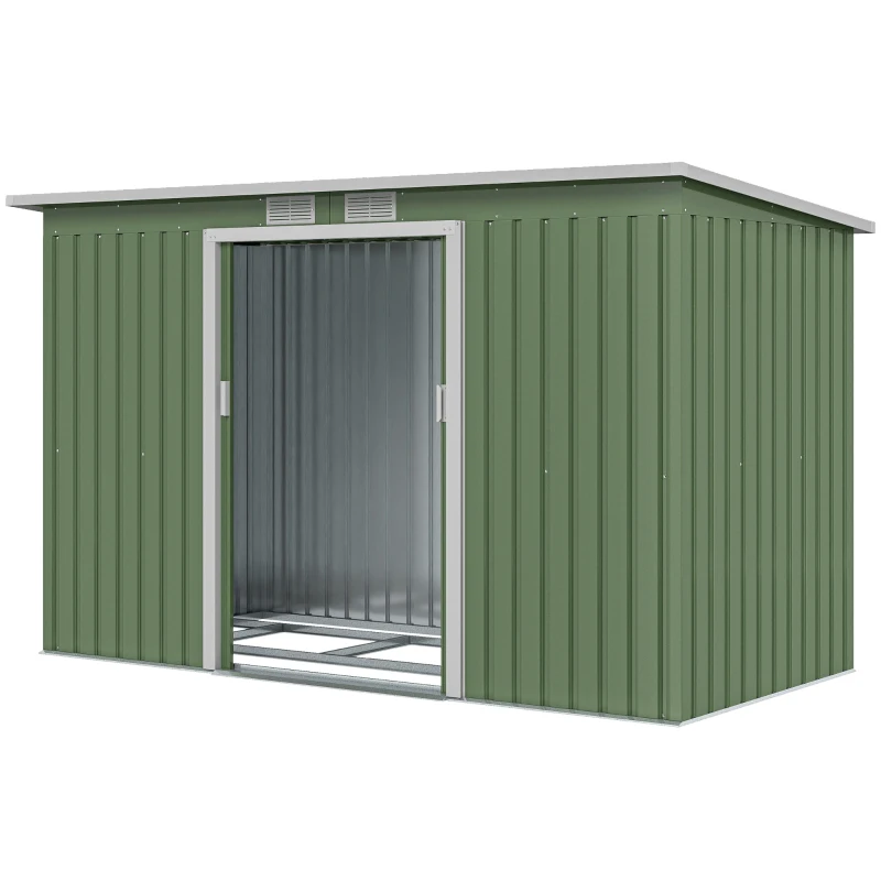 Outsunny 9' x 4' Garden Metal Storage Shed Outdoor Equipment Tool Box with Foundation Kit, Ventilation & Doors, Light Green