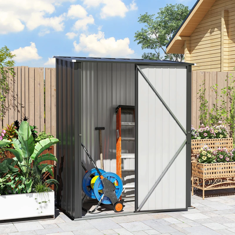 Outsunny 5' x 3' Outdoor Storage Shed, Steel Garden Shed with Single Lockable Door, Tool Storage Shed for Backyard, Black