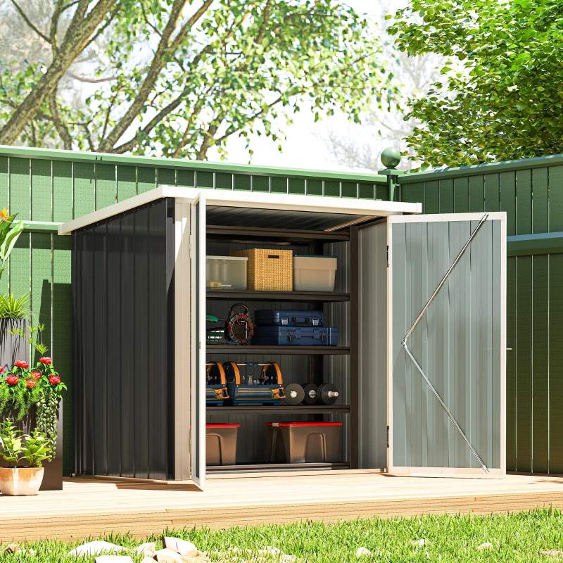 Outsunny 5x3 Metal Garden Storage Shed with Double Door, Durable Metal Shed for Garden, Patio, Lawn, Black
